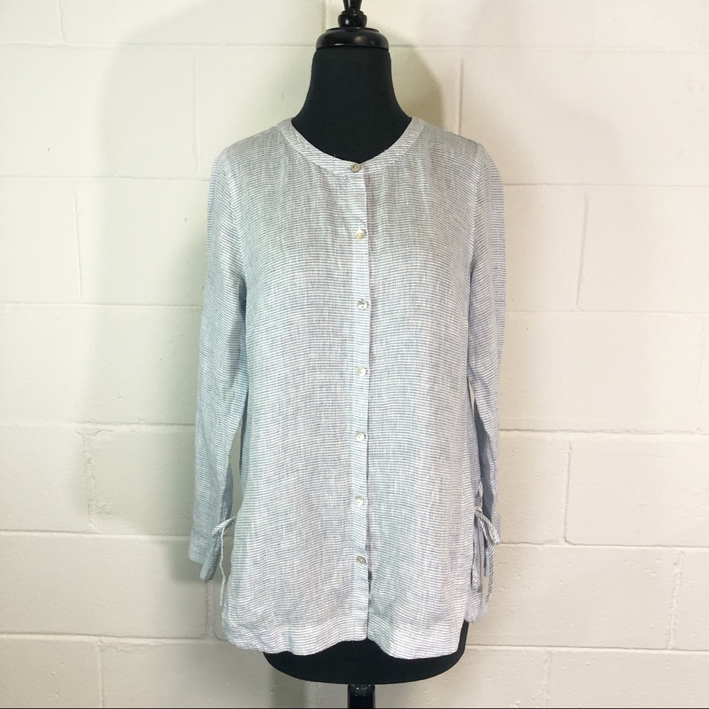 J. Jill Love Linen Blue And White Striped Lagenlook Tunic Shirt